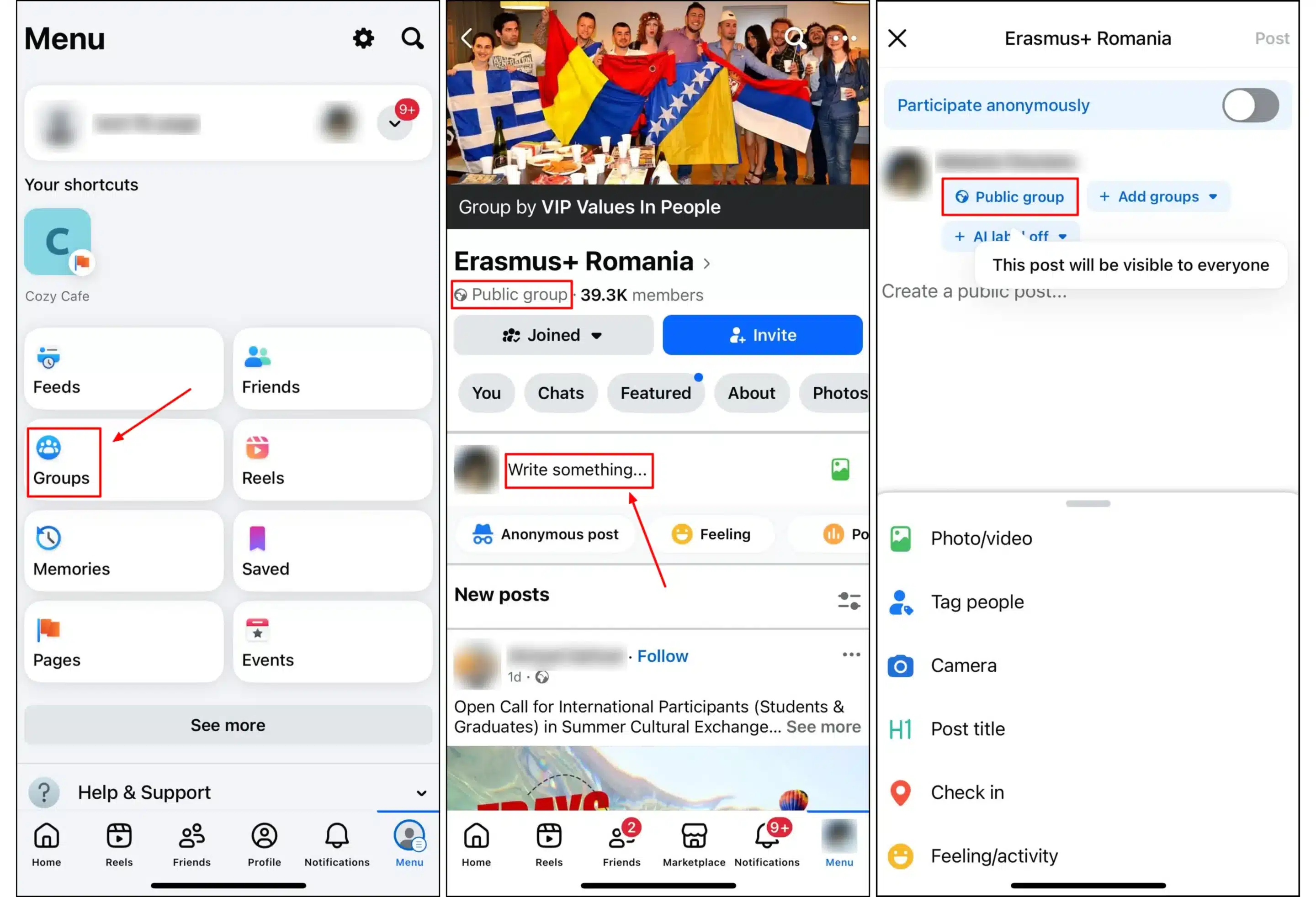 share post on facebook public group