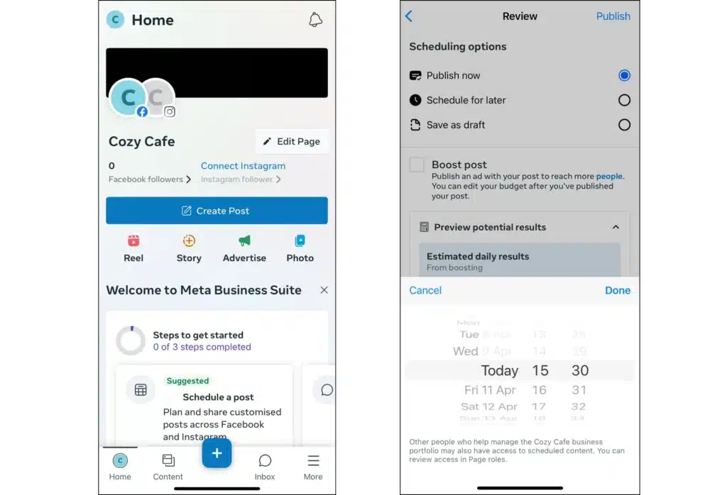 Schedule content through Meta Business suite on mobile