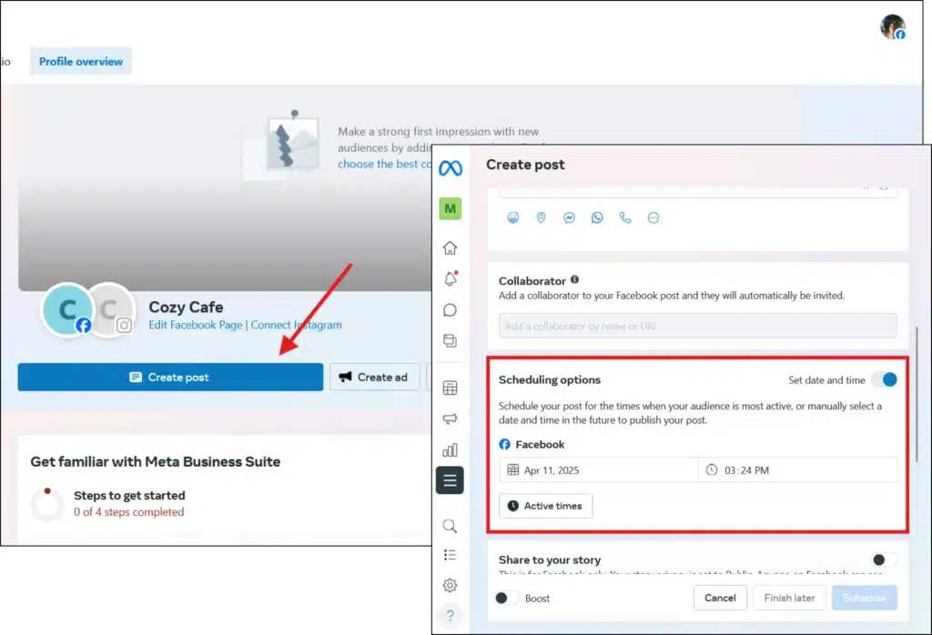 Schedule Facebook posts through Meta Business Suite
