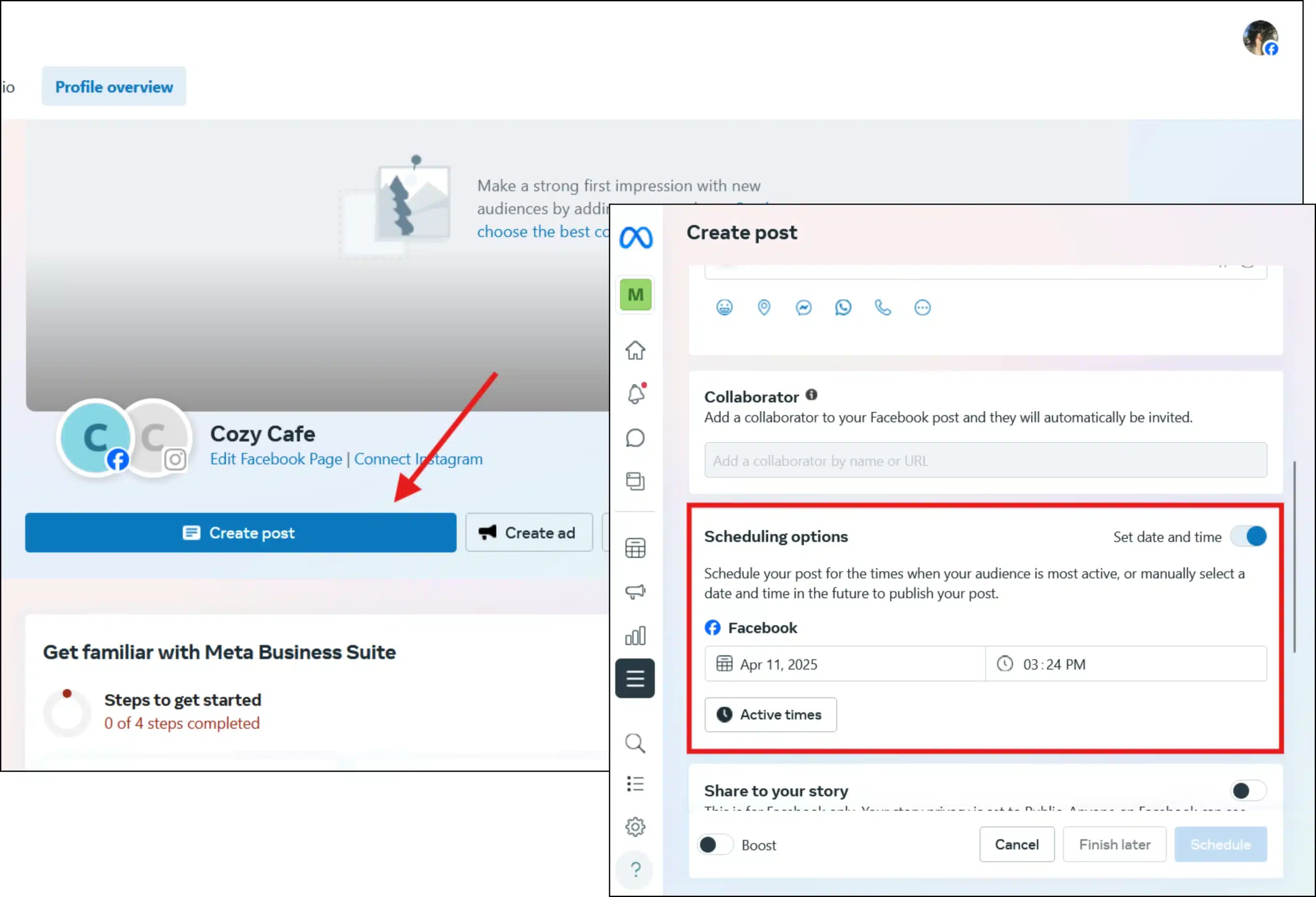 schedule post on meta business suite desktop