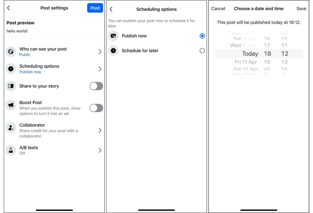 schedule facebook post from app