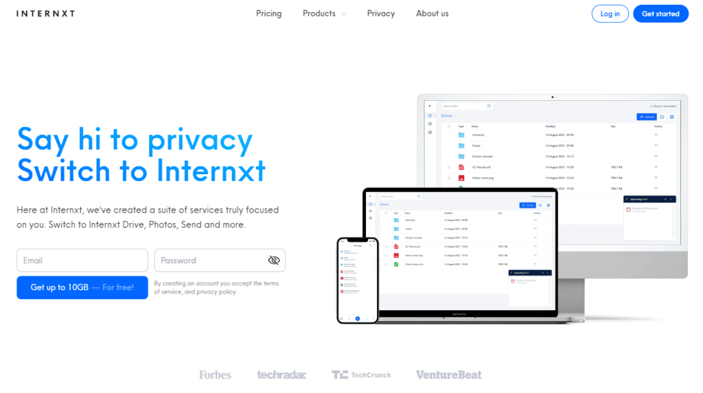 Internxt homepage
