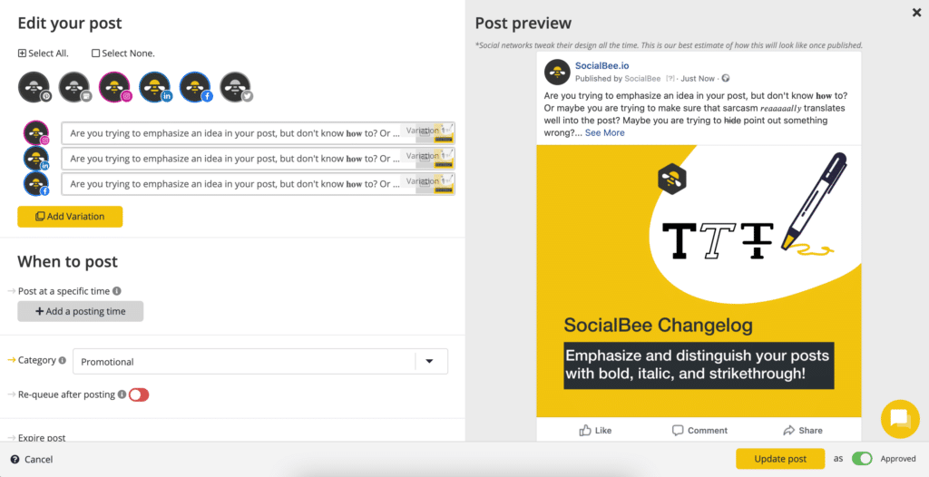 SocialBee Post Editor