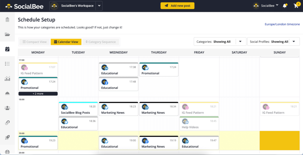 SocialBee's Schedule Setup