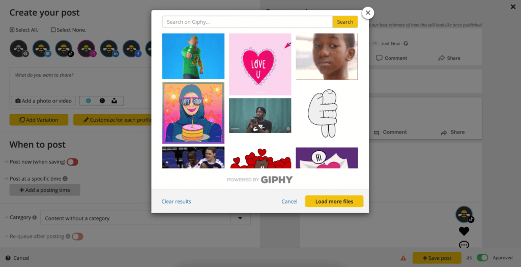 GIPHY Integration in SocialBee