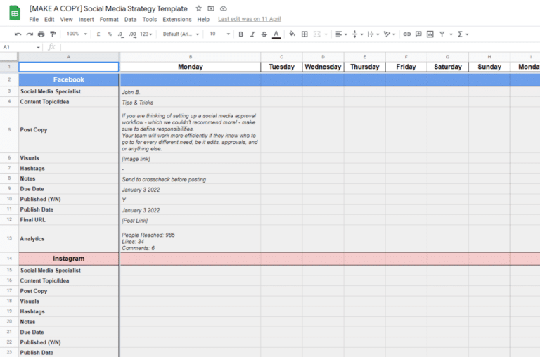 SocialBee social media strategy template