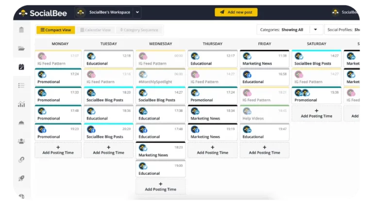 SocialBee's schedule setup dashboard - compact view