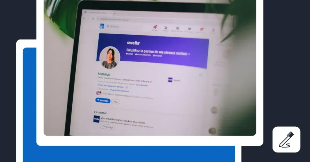 Illustration of a LinkedIn profile displayed on a laptop screen, representing LinkedIn content strategy and personal branding.