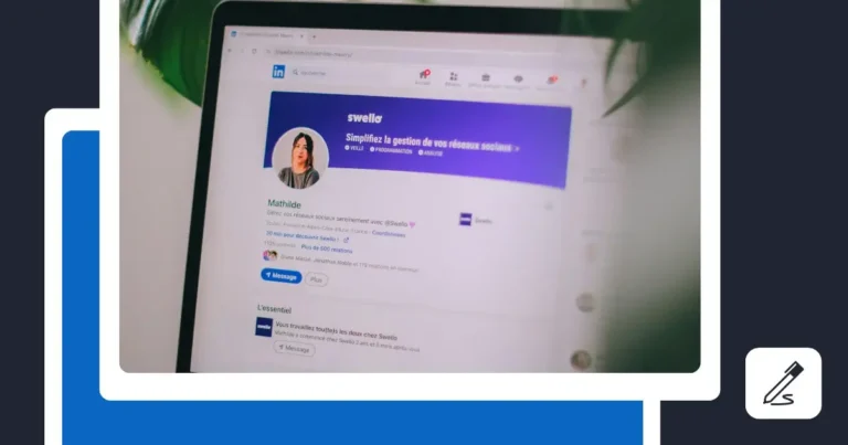 Illustration of a LinkedIn profile displayed on a laptop screen, representing LinkedIn content strategy and personal branding.