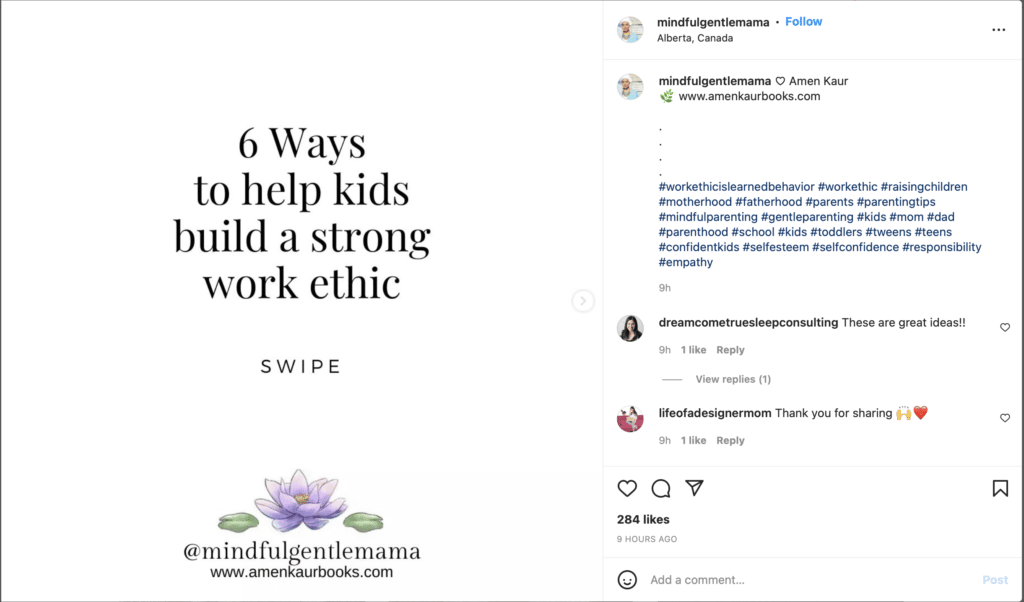 Work ethic instagram post