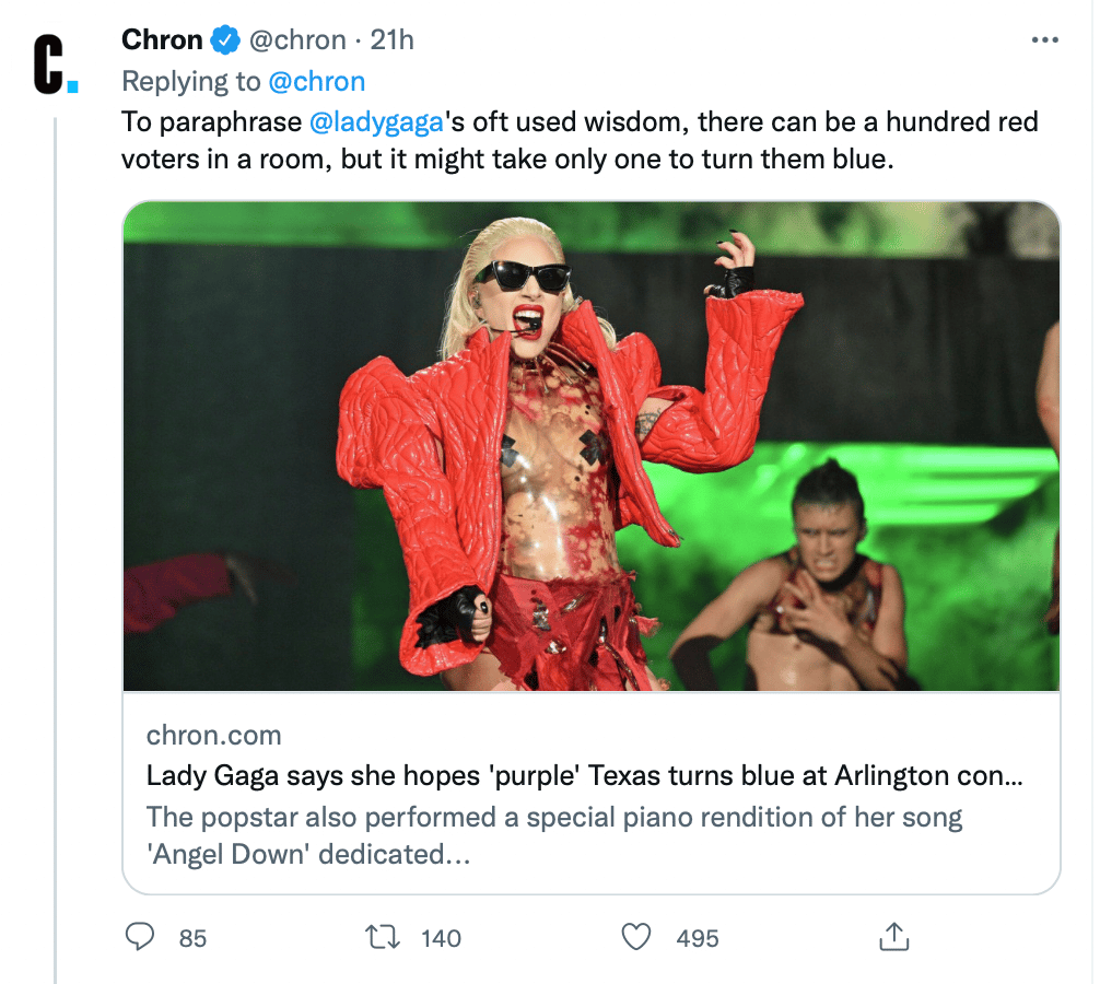 Chron's tweet about Lady Gaga