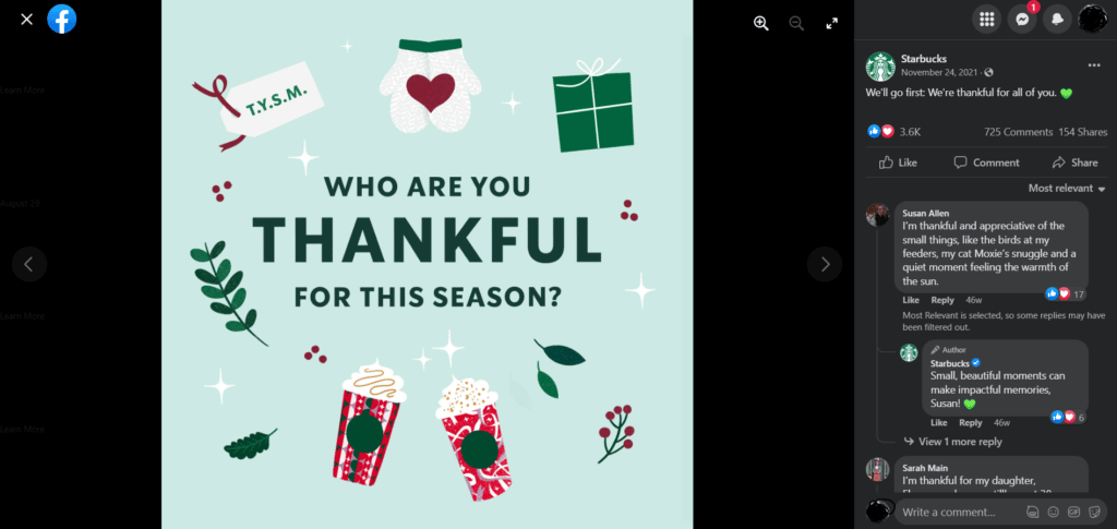 Starbucks Thanksgiving Social Media Post