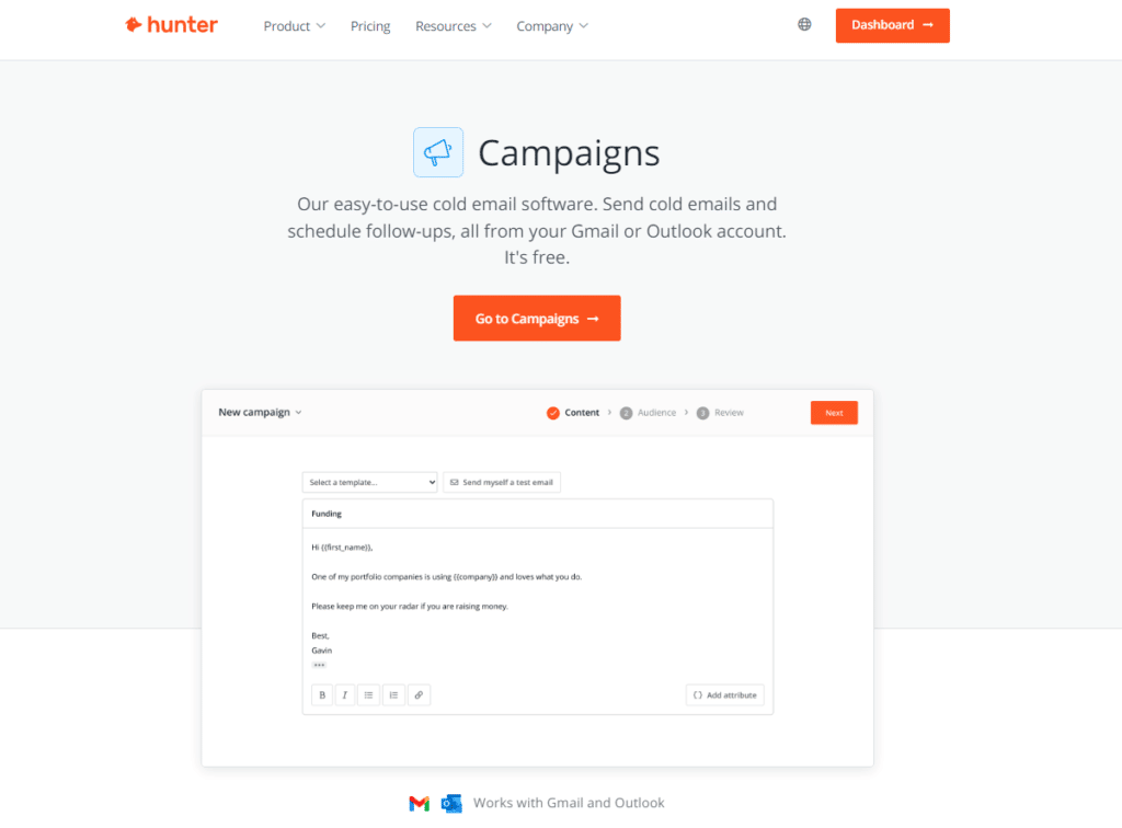 Hunter Campaigns landing page