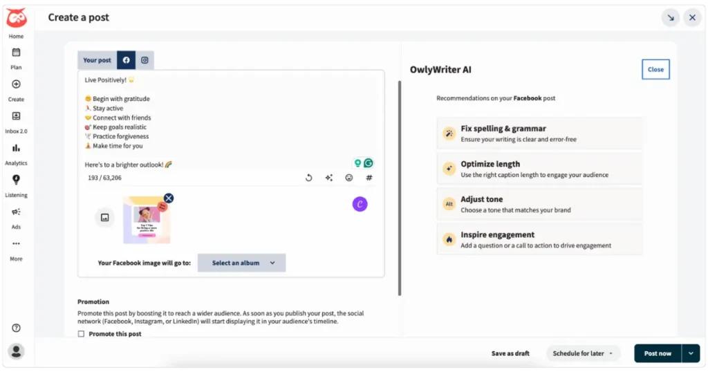 Hootsuite AI in post editor