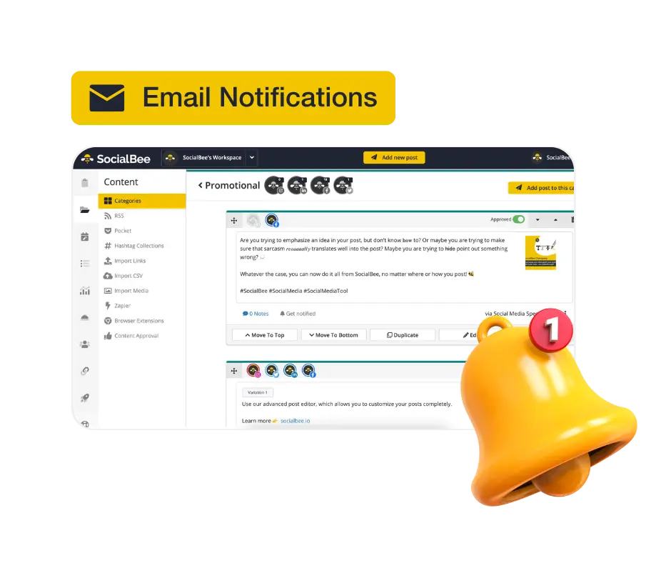 SocialBee Team Collaboration - Email notifications
