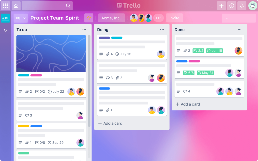 Trello boards for task and team management