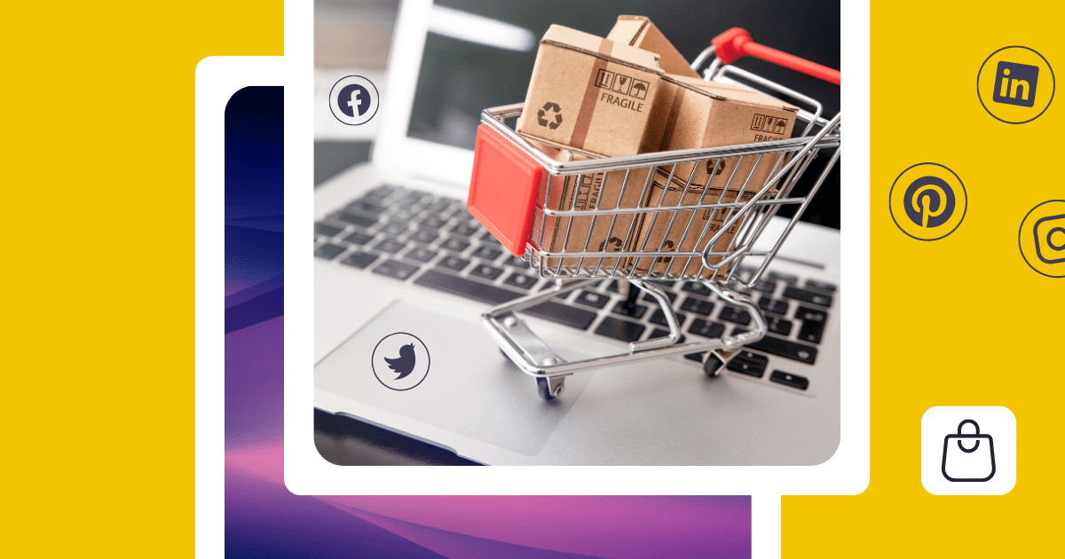 shopping cart for e-commerce in front of laptop