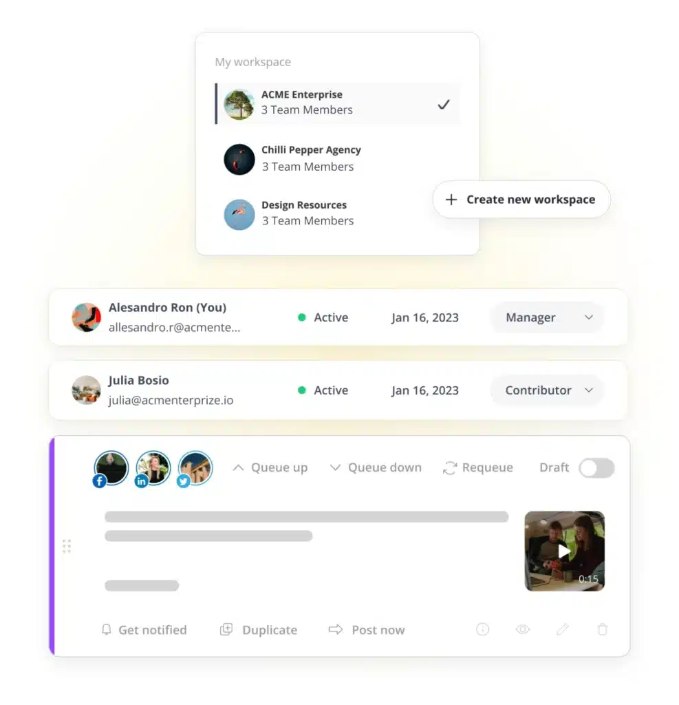 SocialBee workspaces with collaboration features