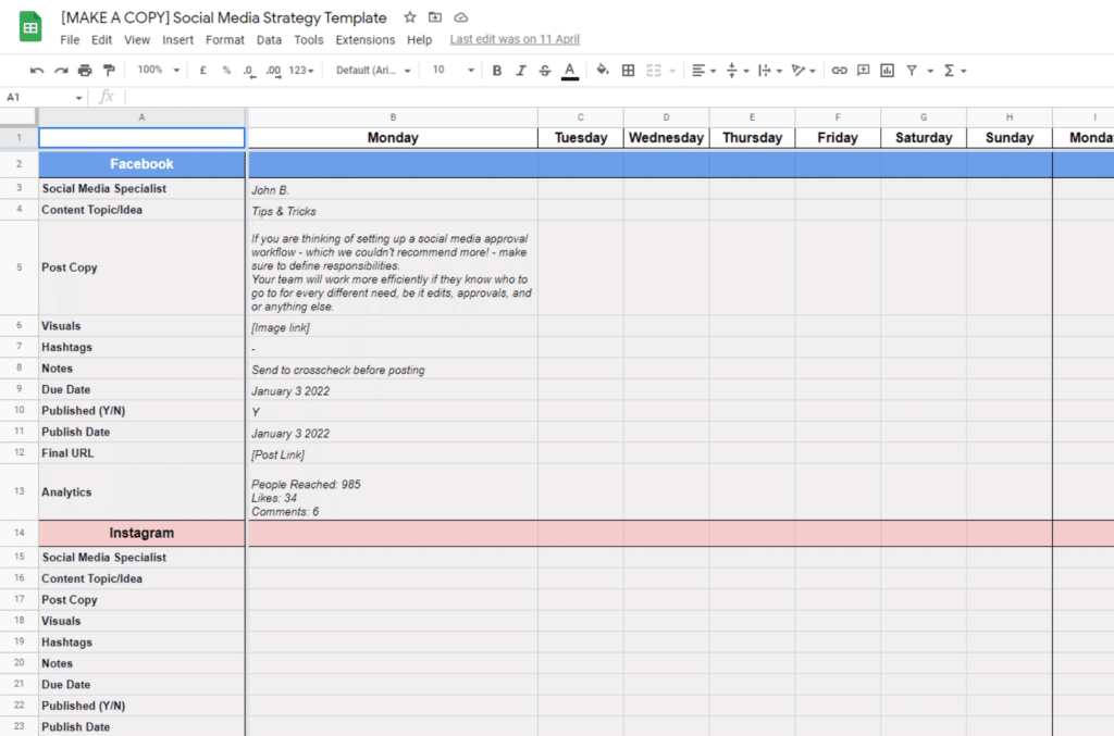 SocialBee social media strategy template