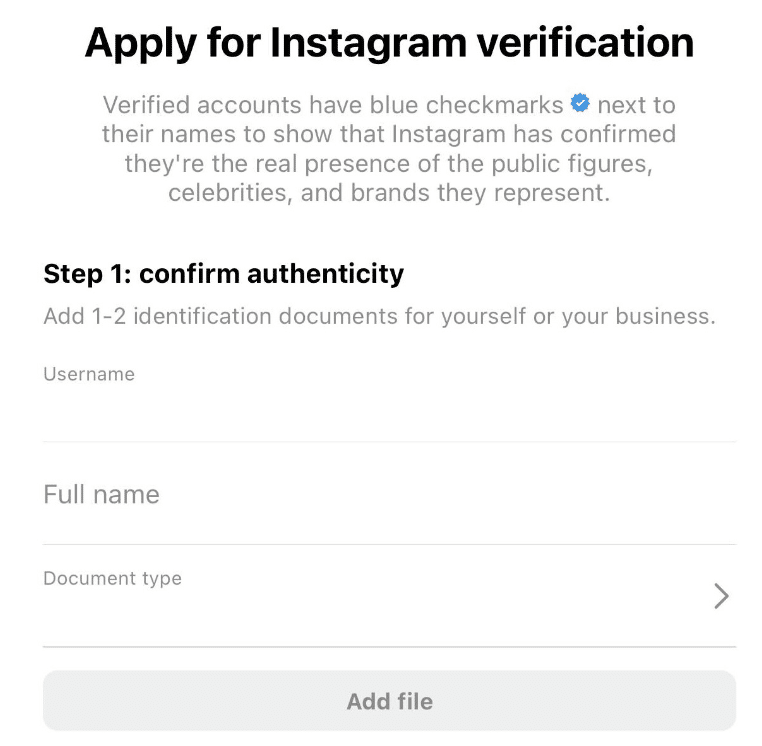 instagram verification form
