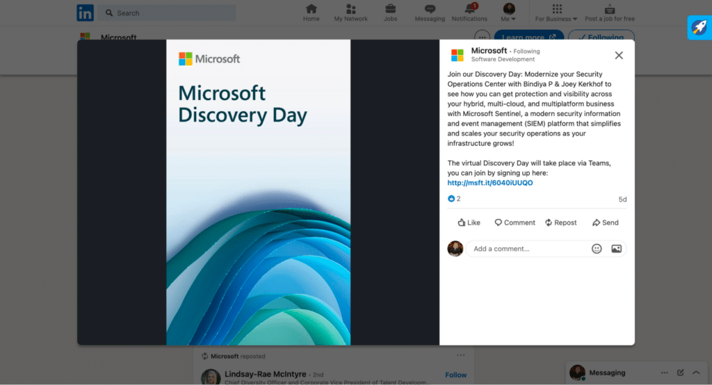 Screenshot of Microsoft's LinkedIn Post about the Microsoft Discovery Day