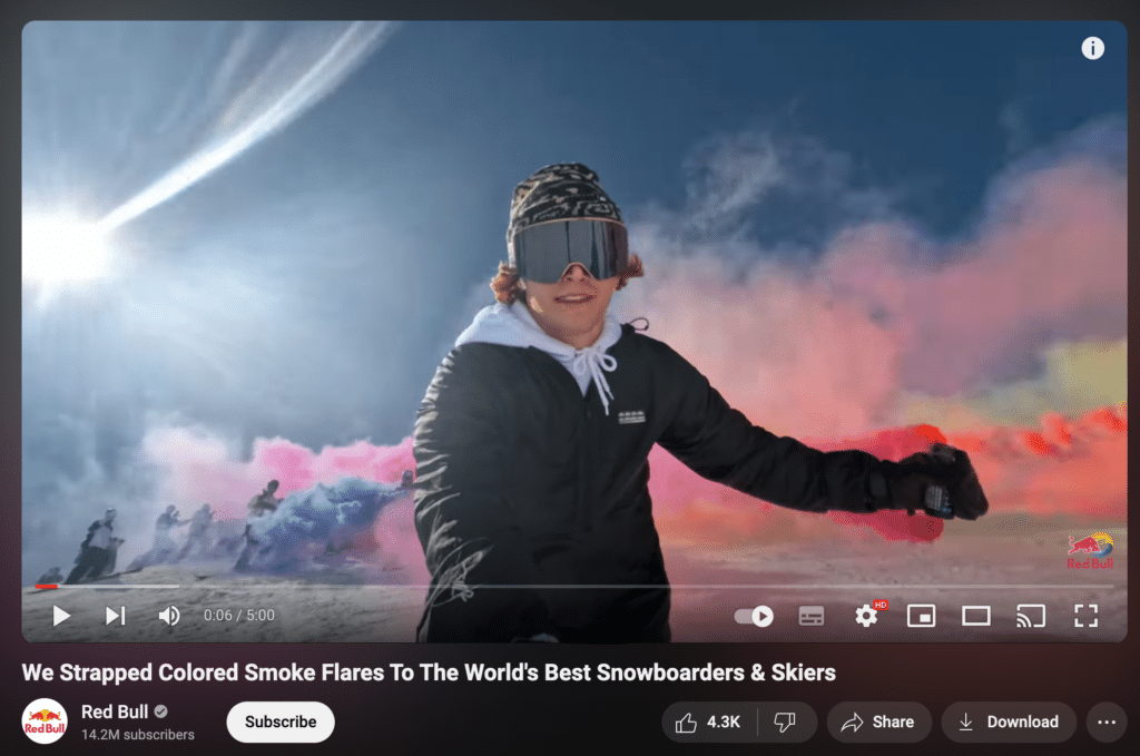 screenshot of redbull's youtube video with a person snowboarding