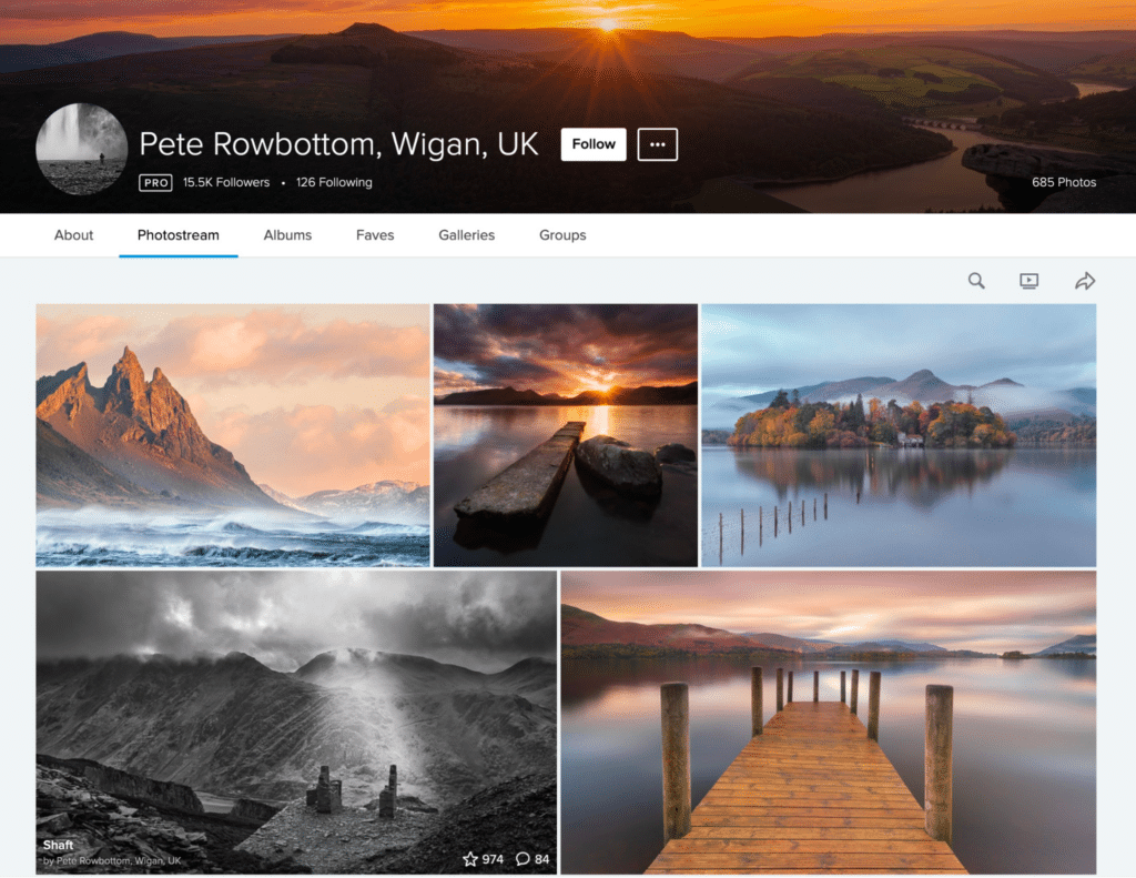 screenshot of Pete Rowbottom's Flickr account