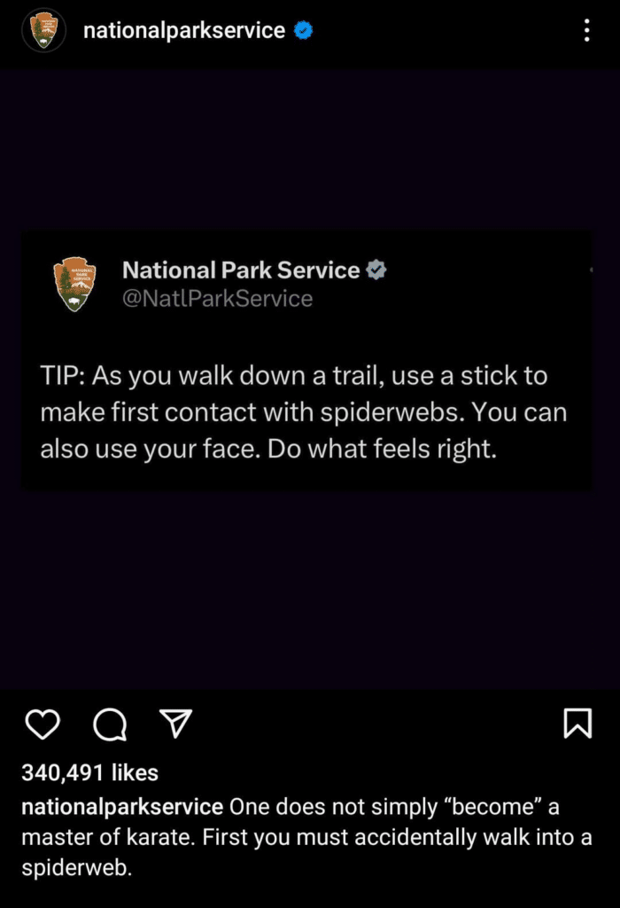 National Park Service Funny Social Media Post