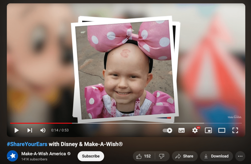 screenshot of disney make a wish social media campaign