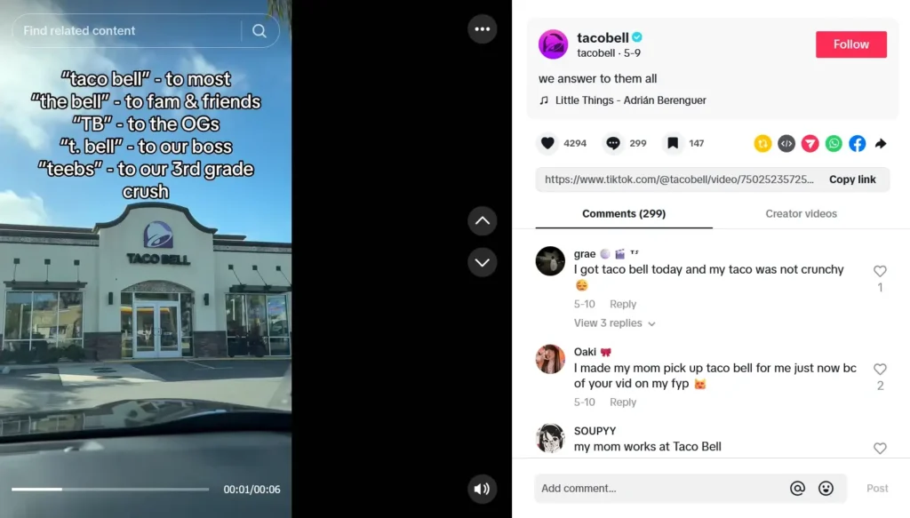 taco bell tiktok trend post