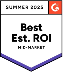SocialBee Best Estimated ROI Mid Market G2 badge for summer 2025