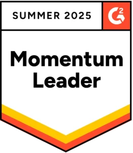 SocialBee Momentum Leader G2 badge for summer 2025
