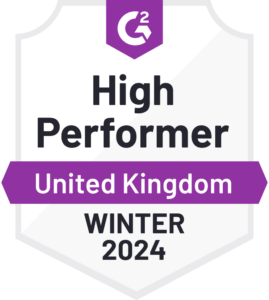 Winter 2024 High Performer UK G2 badge for SocialBee