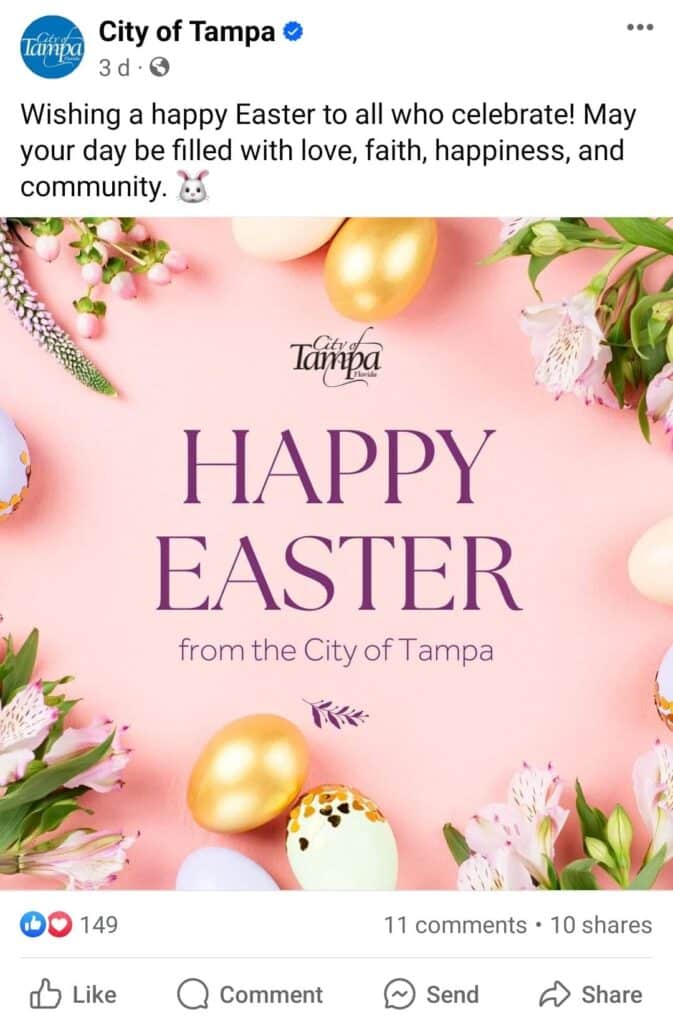 Government Agency City of Tampa Easter Facebook Post