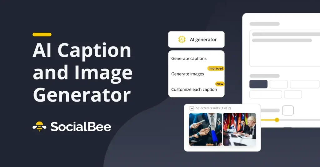 YouTube thumbnail for SocialBees video tutorial on how to use the AI caption and image generator.