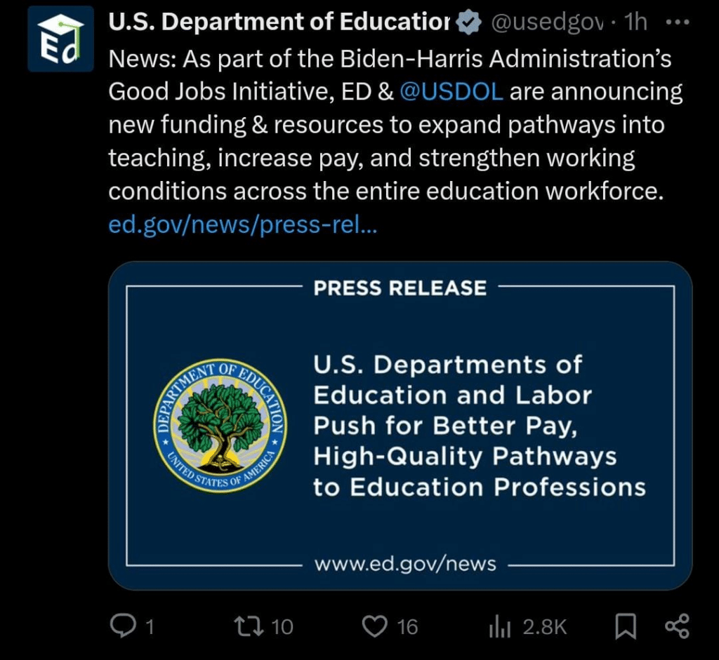 Government Agency X (Twitter) Post Example