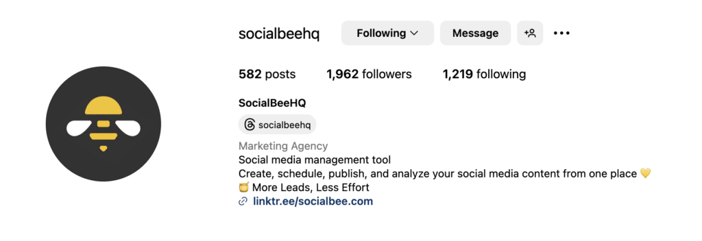 SocialBee Instagram bio