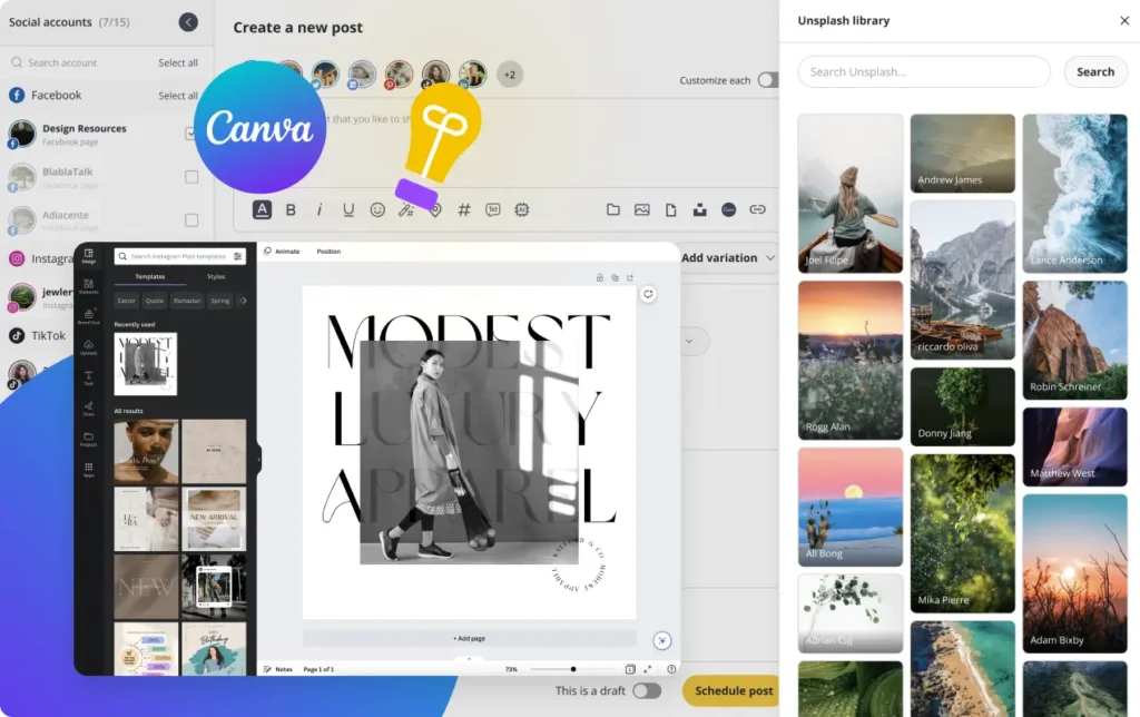 SocialBee integrations with Canva and Unsplash
