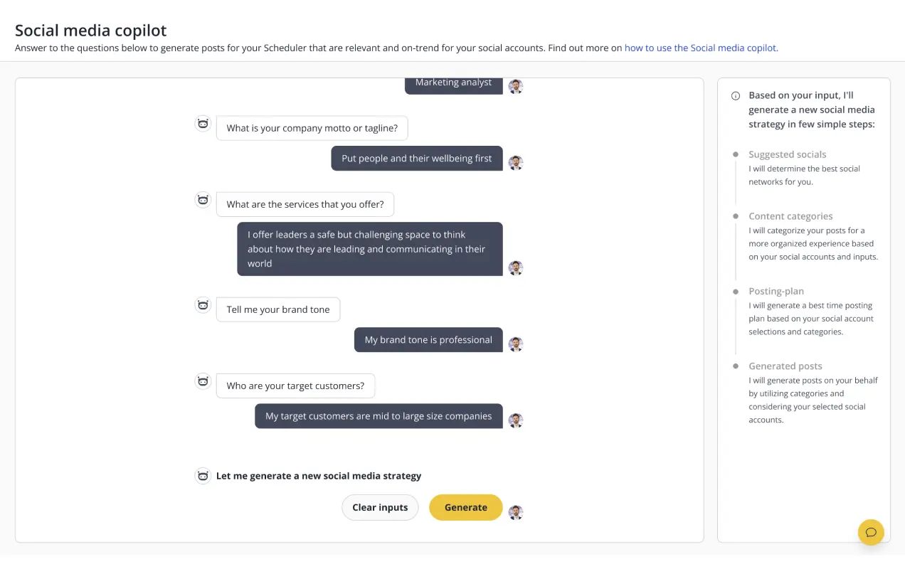 SocialBee Copilot questions for users