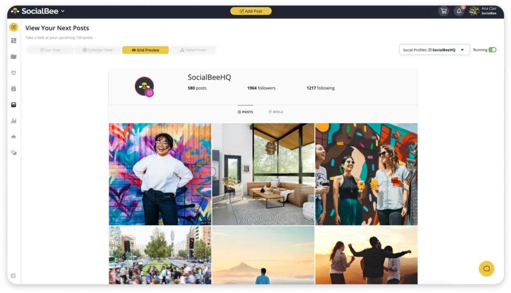 SocialBee's Instagram grid preview