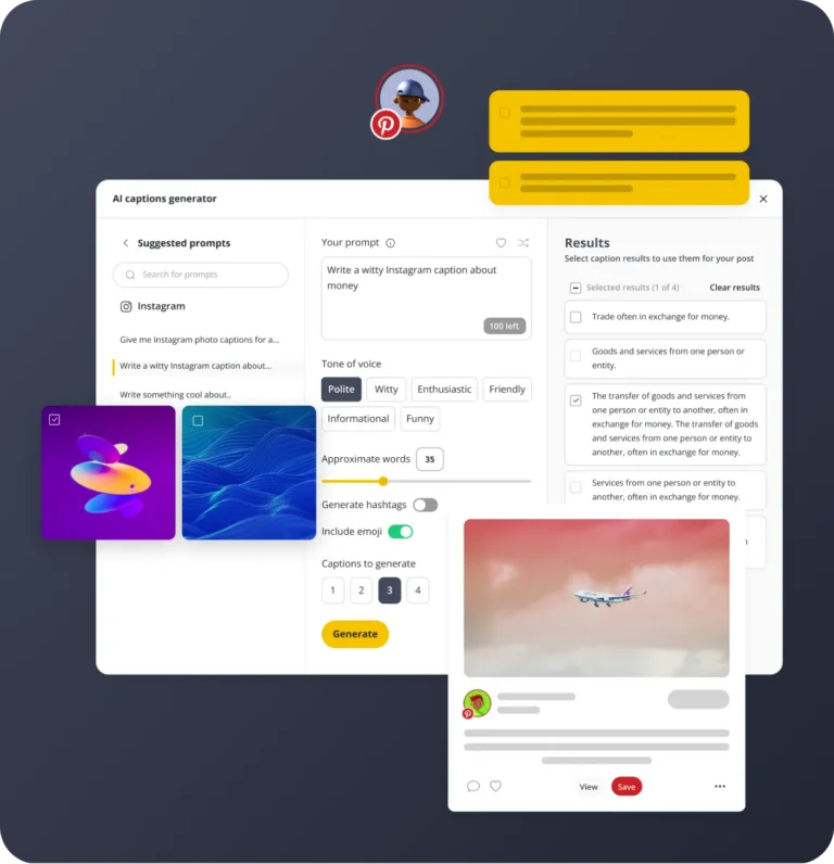 SocialBee's AI pin generator