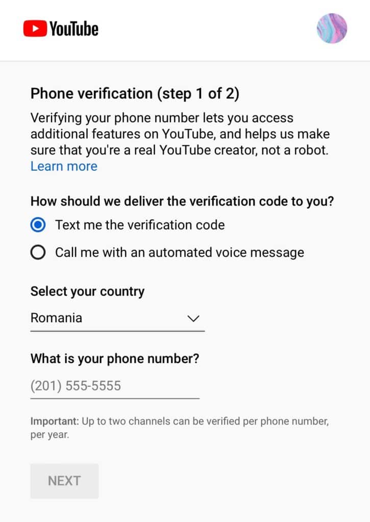 YouTube Phone Verification