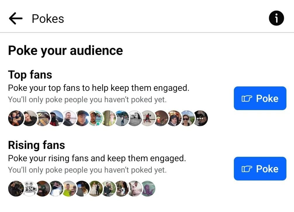 Facebook pages poke audience feature