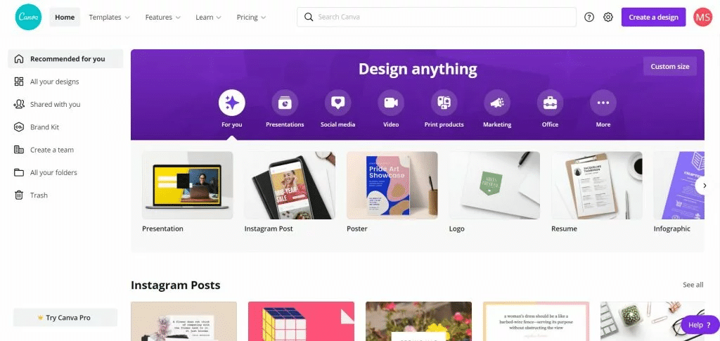 canva landing page