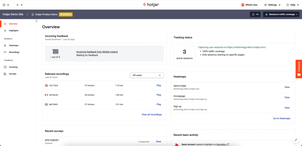 hotjar landing page