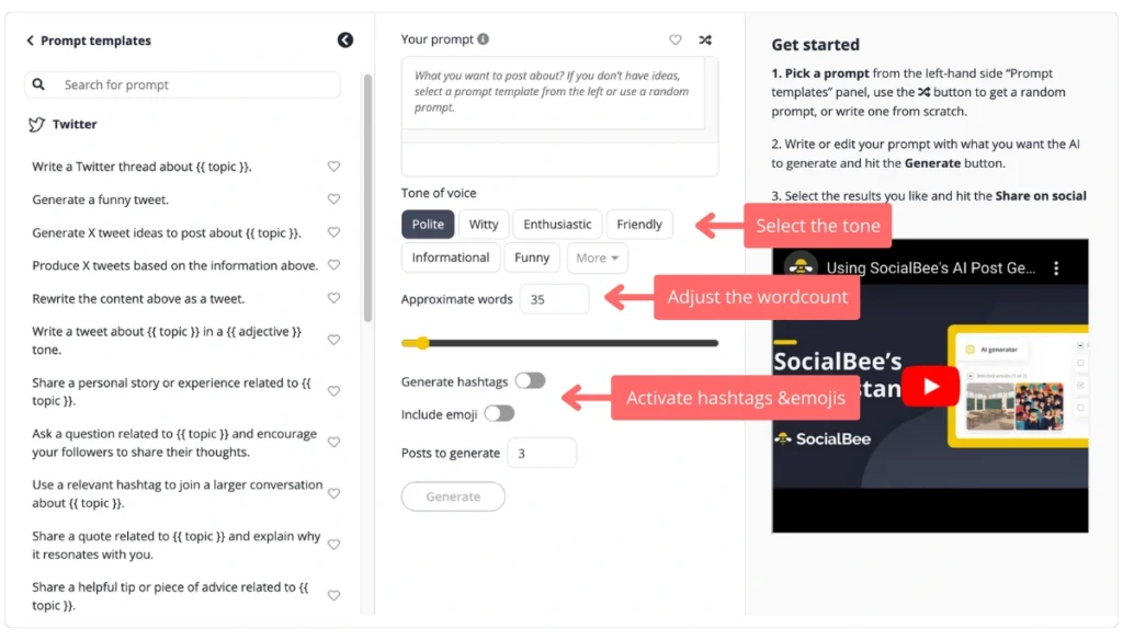 SocialBee AI tweet generator