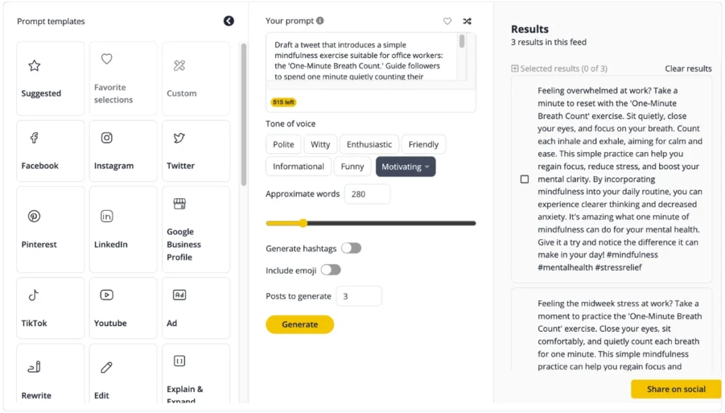 SocialBee tweet generator