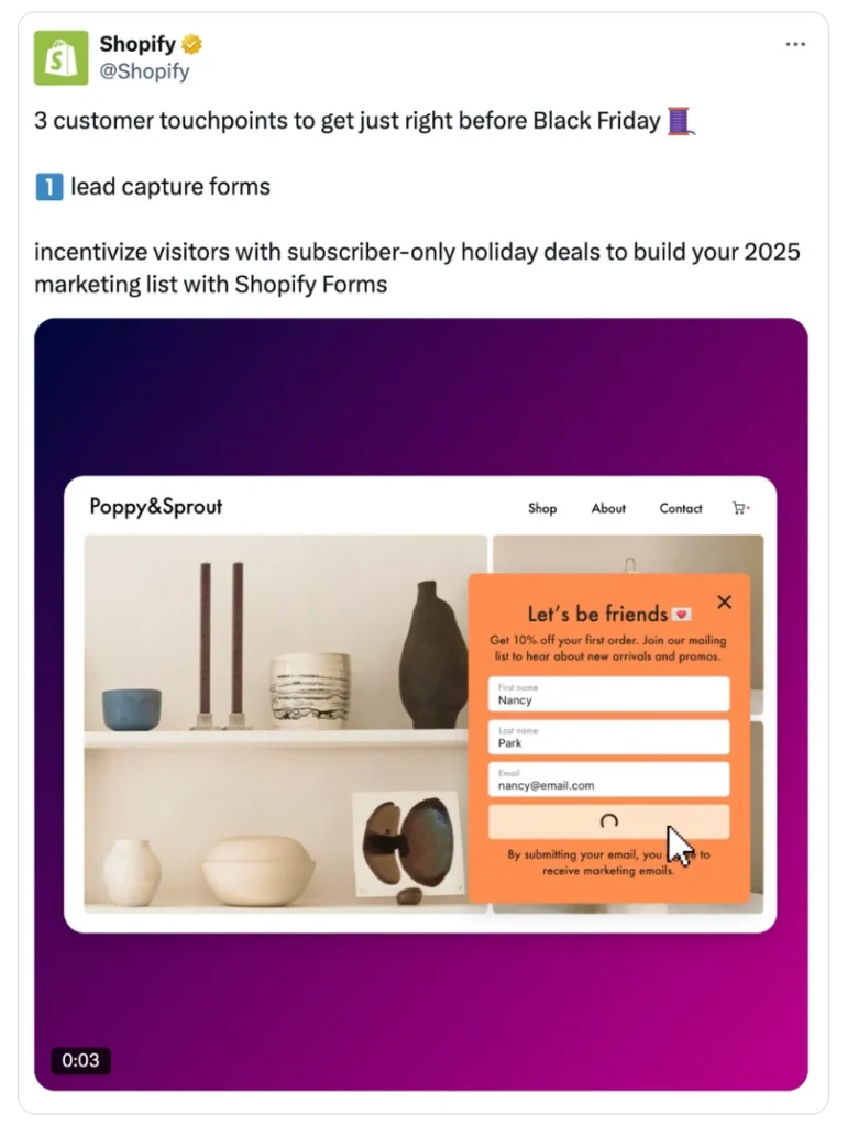 Tweet example from Shopify