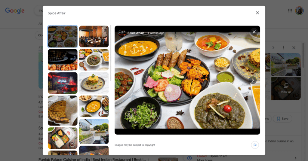 spice affair google business profile