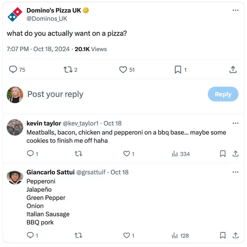 tweet example from Domino's pizza